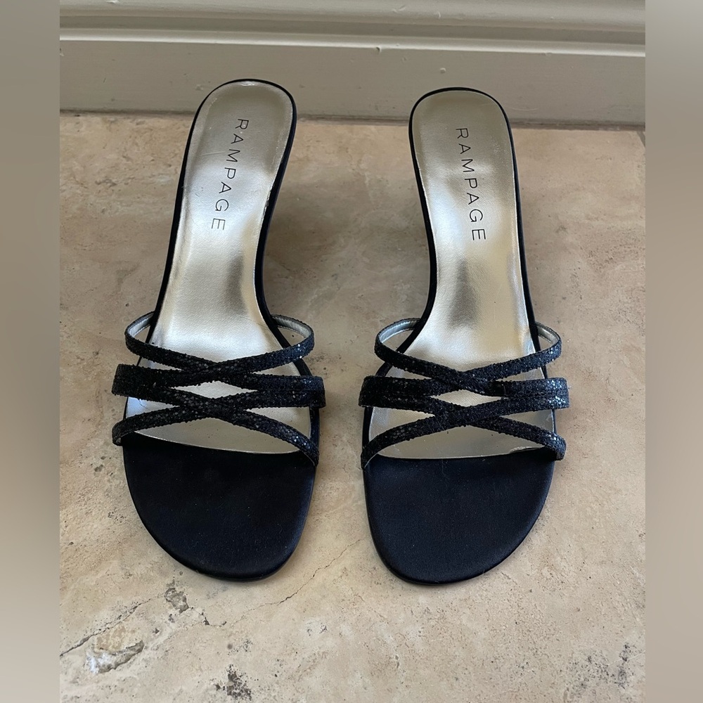 Rampage Black Glitter Crisscross Slide Mules